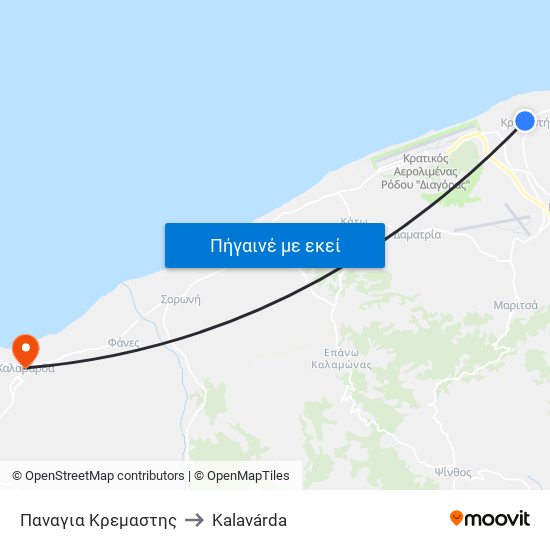 Παναγια Κρεμαστης to Kalavárda map