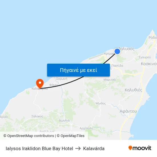 Ialysos Iraklidon Blue Bay Hotel to Kalavárda map