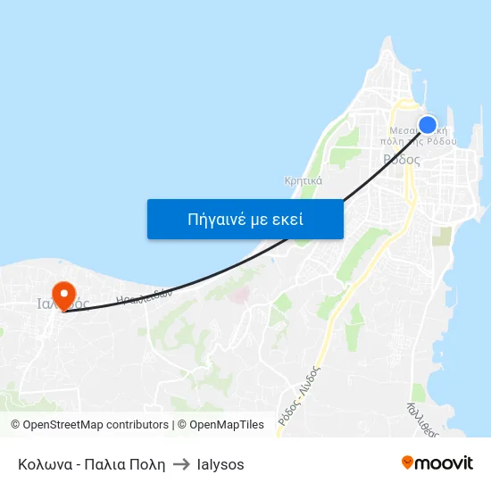 Κολωνα - Παλια Πολη to Ialysos map