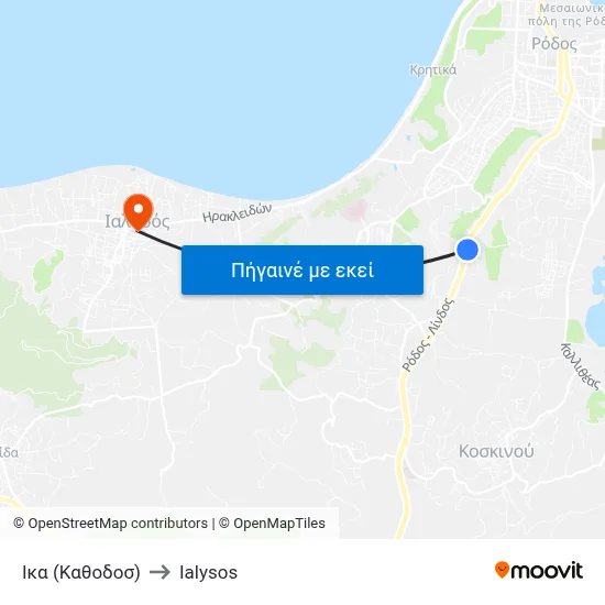 Ικα (Καθοδοσ) to Ialysos map