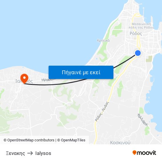 Ξενακης to Ialysos map