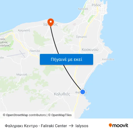 Φαληρακι Κεντρο - Faliraki Center to Ialysos map