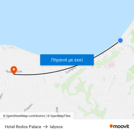 Hotel Rodos Palace to Ialysos map