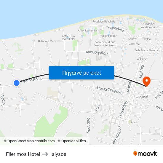 Filerimos Hotel to Ialysos map