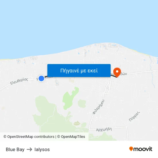 Blue Bay to Ialysos map