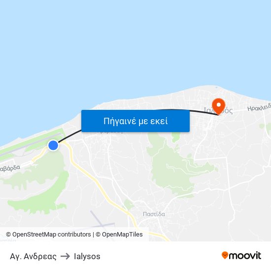 Αγ. Ανδρεας to Ialysos map