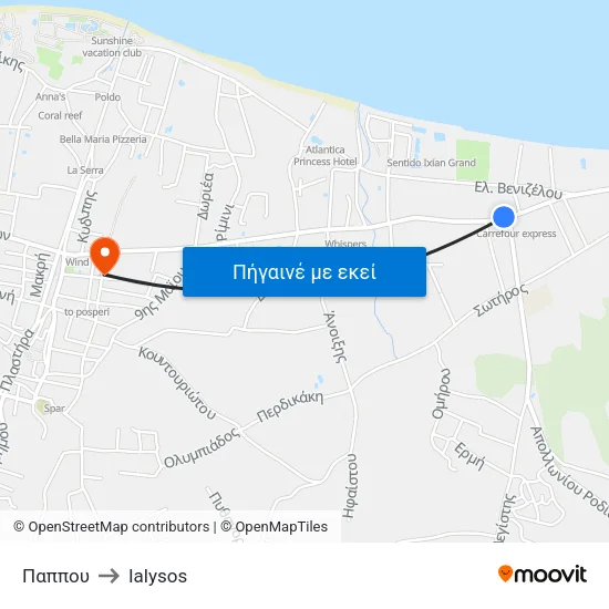 Παππου to Ialysos map