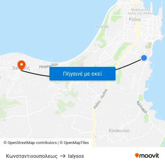 Κωνσταντινουπολεως to Ialysos map