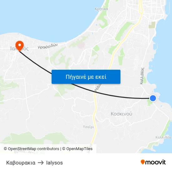 Καβουρακια to Ialysos map