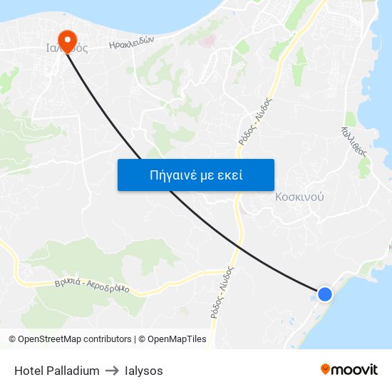 Hotel Palladium to Ialysos map