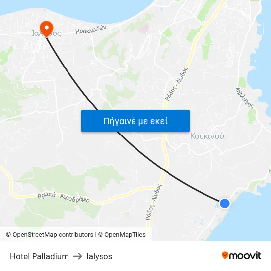 Hotel Palladium to Ialysos map