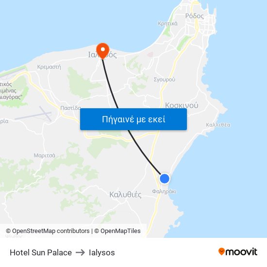 Hotel Sun Palace to Ialysos map