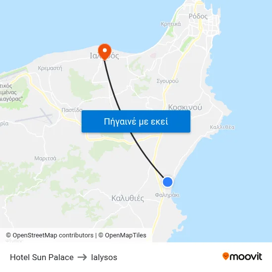 Hotel Sun Palace to Ialysos map