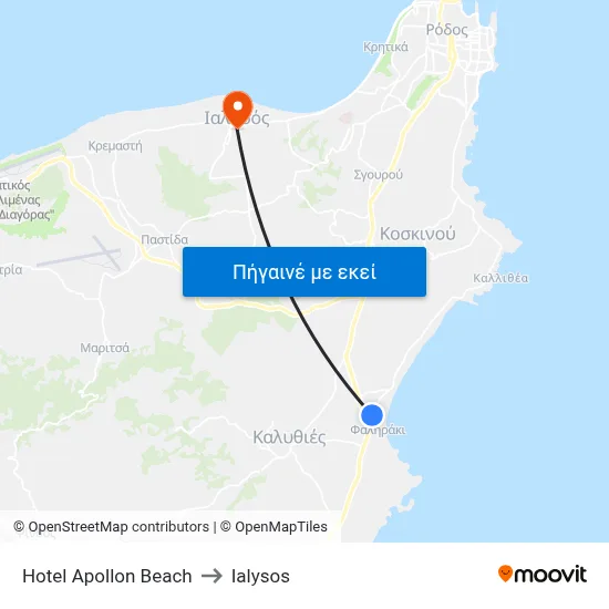 Hotel Apollon Beach to Ialysos map