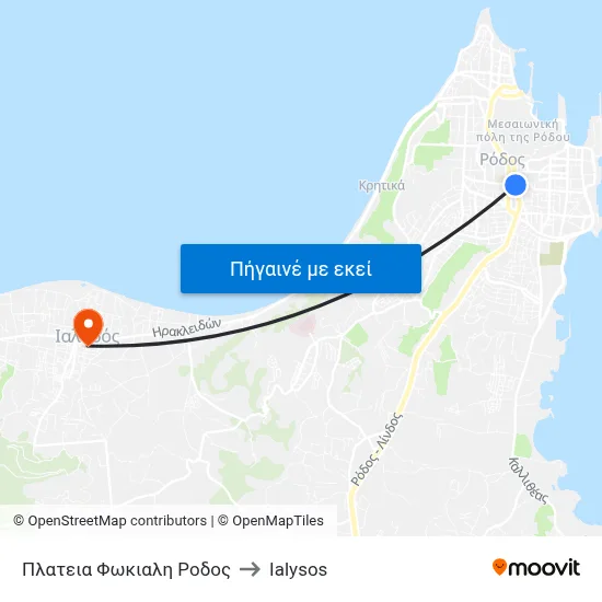 Πλατεια Φωκιαλη Ροδος to Ialysos map