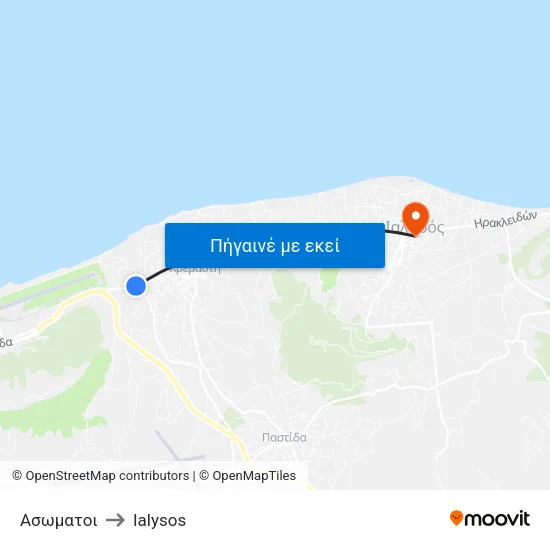 Ασωματοι to Ialysos map