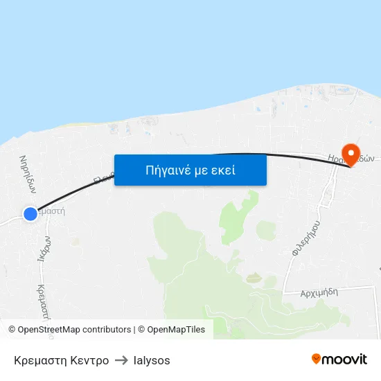 Κρεμαστη Κεντρο to Ialysos map