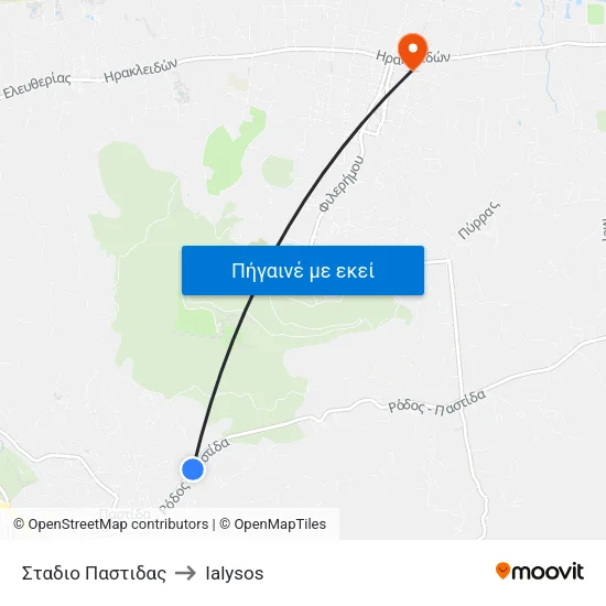 Σταδιο Παστιδας to Ialysos map