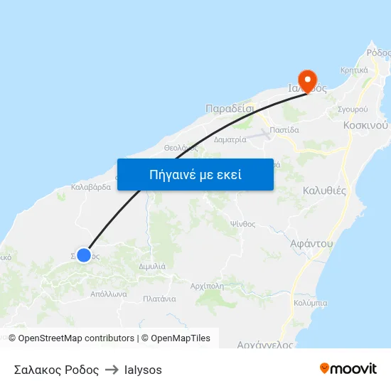 Σαλακος Ροδος to Ialysos map