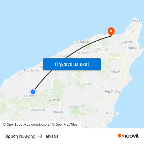 Βρυση Νυμφης to Ialysos map