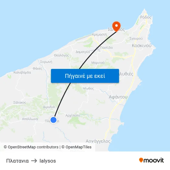 Πλατανια to Ialysos map