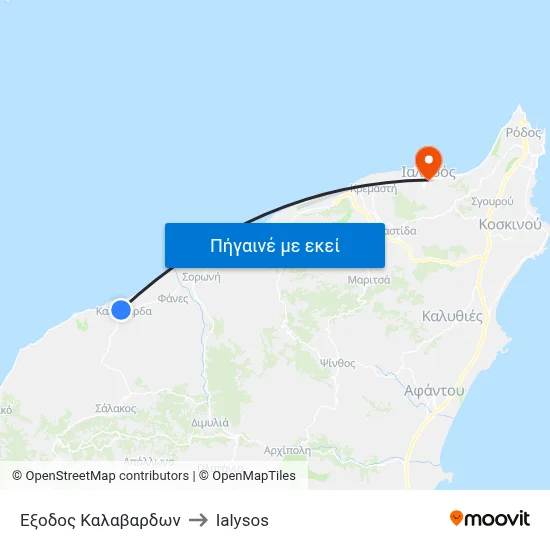 Εξοδος Καλαβαρδων to Ialysos map