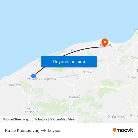 Κατω Καλαμωνας to Ialysos map