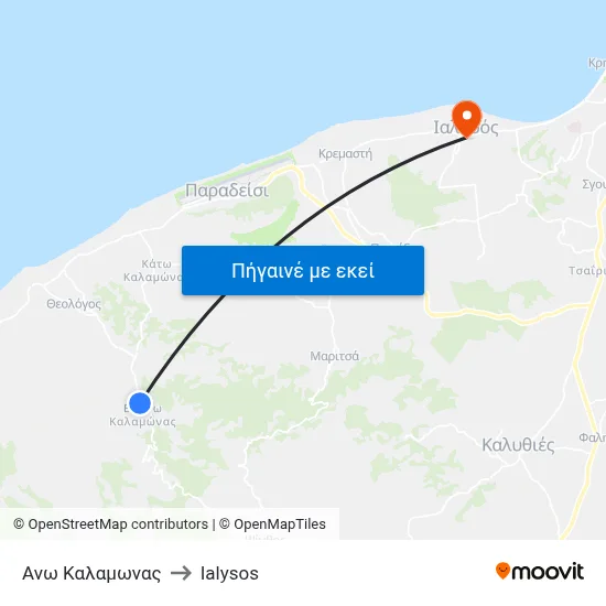 Ανω Καλαμωνας to Ialysos map