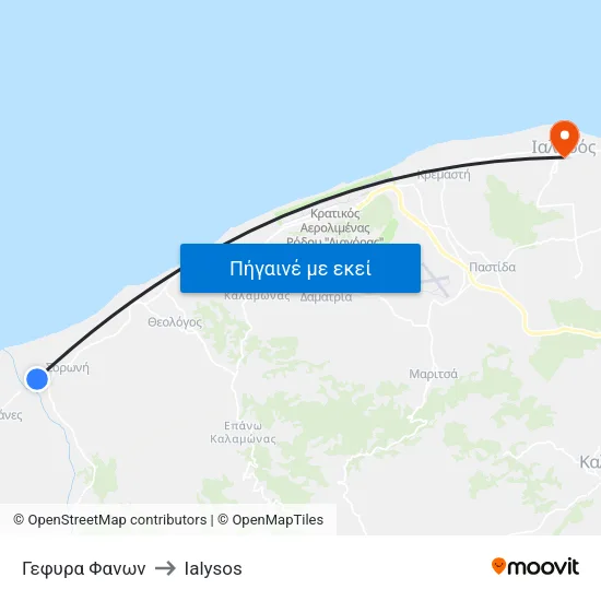 Γεφυρα Φανων to Ialysos map