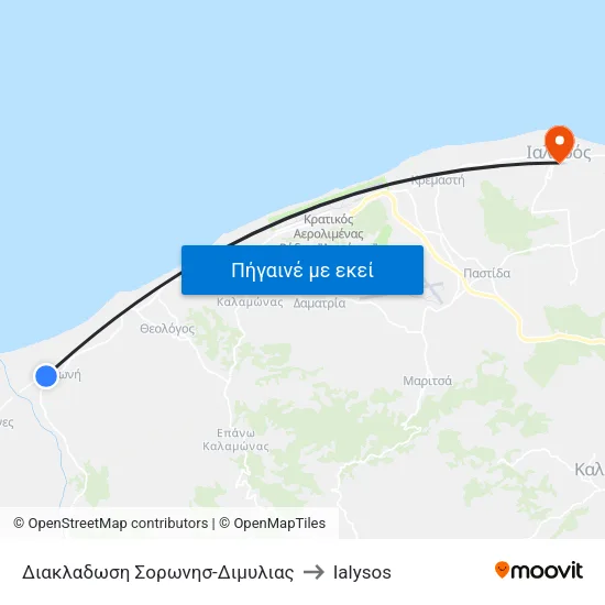 Διακλαδωση Σορωνησ-Διμυλιας to Ialysos map