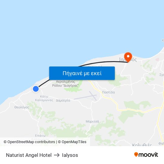 Naturist Angel Hotel to Ialysos map