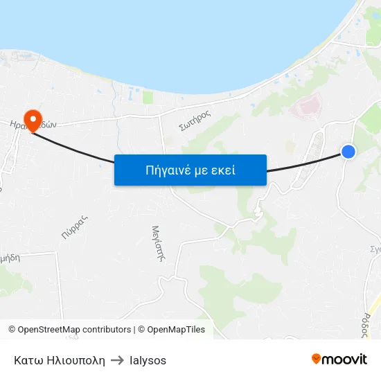 Κατω Ηλιουπολη to Ialysos map