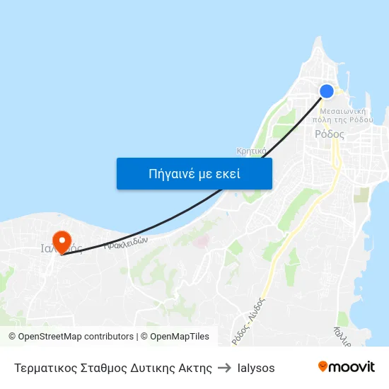 Τερματικος Σταθμος Δυτικης Ακτης to Ialysos map