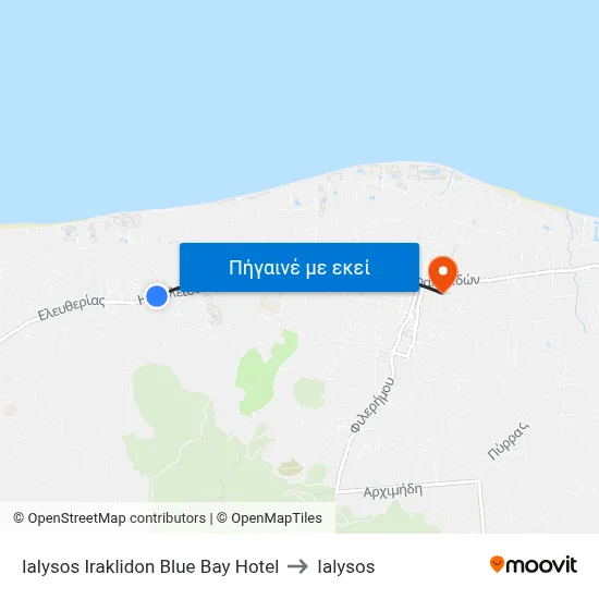 Ialysos Iraklidon Blue Bay Hotel to Ialysos map