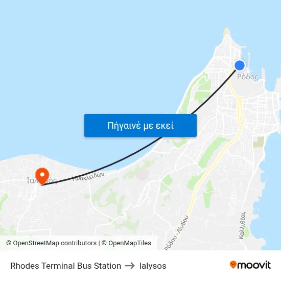 Rhodes Terminal Bus Station to Ialysos map