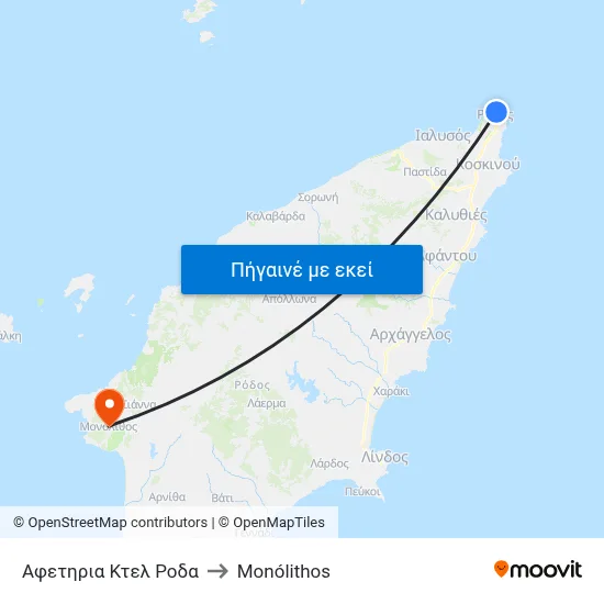 Αφετηρια Κτελ Ροδα to Monólithos map