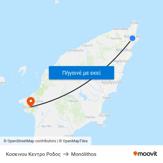 Κοσκινου Κεντρο Ροδος to Monólithos map