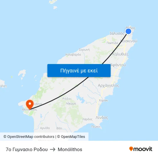 7ο Γυμνασιο Ροδου to Monólithos map