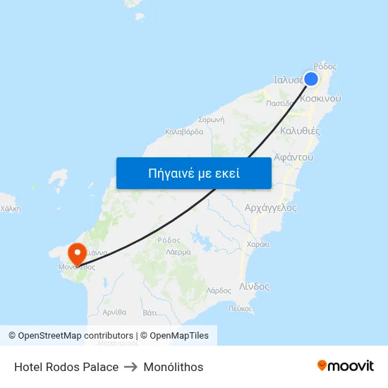 Hotel Rodos Palace to Monólithos map