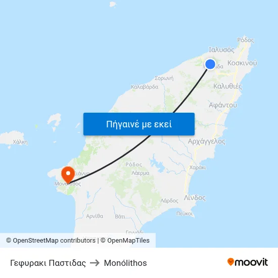 Γεφυρακι Παστιδας to Monólithos map