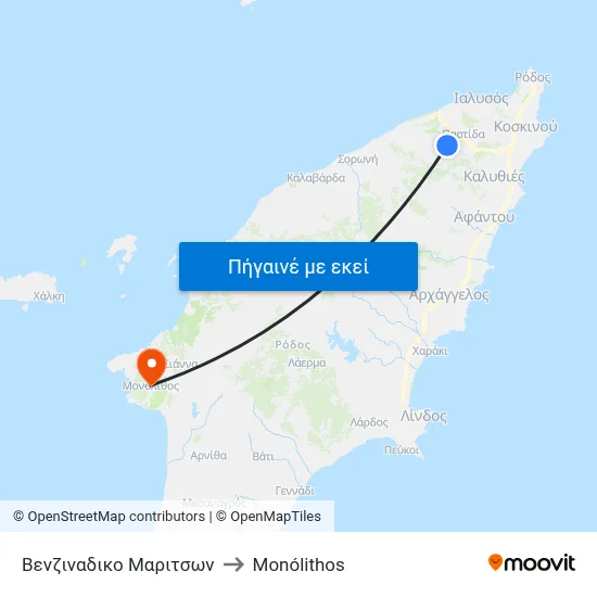 Βενζιναδικο Μαριτσων to Monólithos map