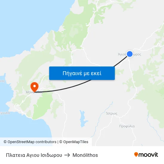Πλατεια Αγιου Ισιδωρου to Monólithos map