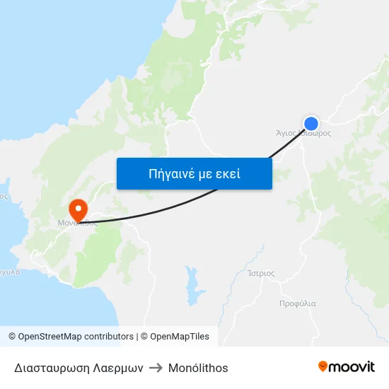Διασταυρωση Λαερμων to Monólithos map