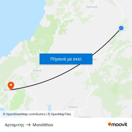 Αρταμιτης to Monólithos map