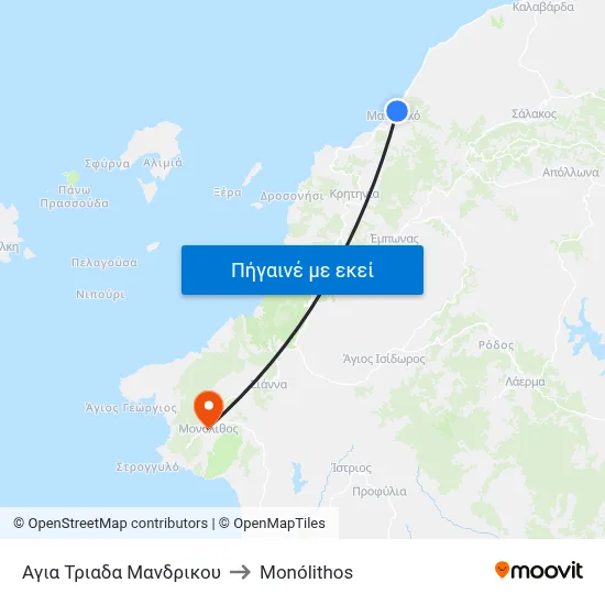 Αγια Τριαδα Μανδρικου to Monólithos map