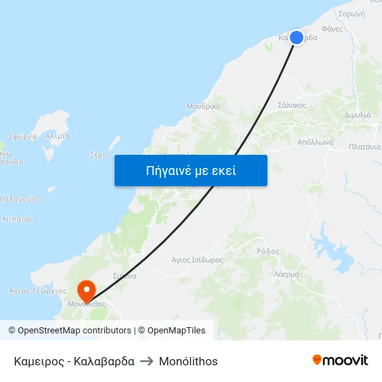 Καμειρος - Καλαβαρδα to Monólithos map