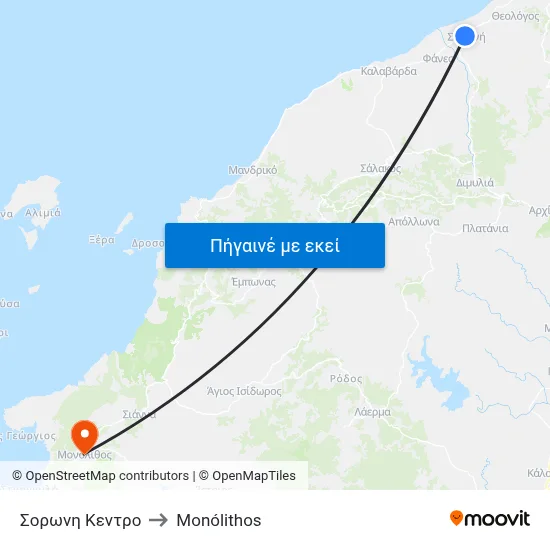 Σορωνη Κεντρο to Monólithos map