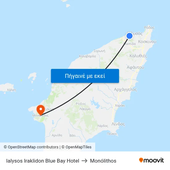 Ialysos Iraklidon Blue Bay Hotel to Monólithos map