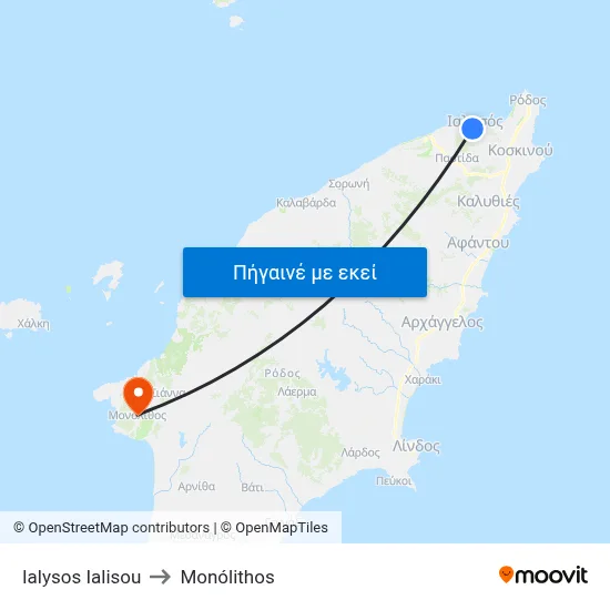 Ialysos Ialisou to Monólithos map