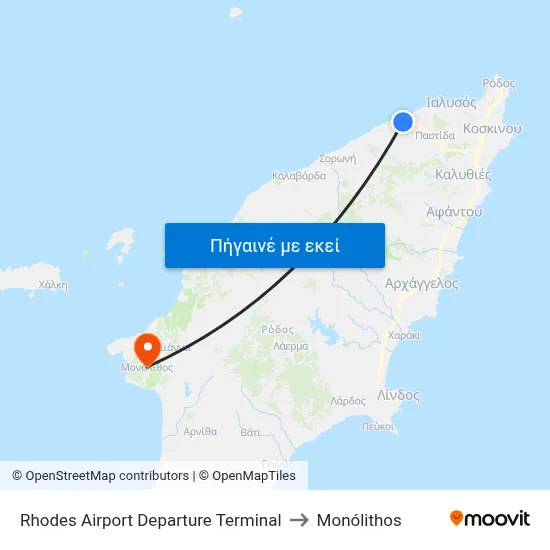 Rhodes Airport Departure Terminal to Monólithos map